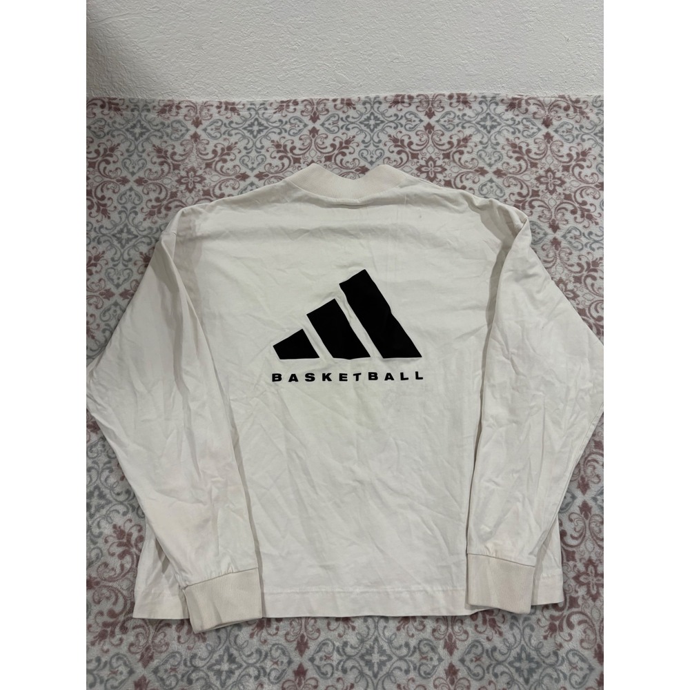 Adidas Basketball Mock Neck Long Sleeve Shirt Cream Off White Graphic Mens XL